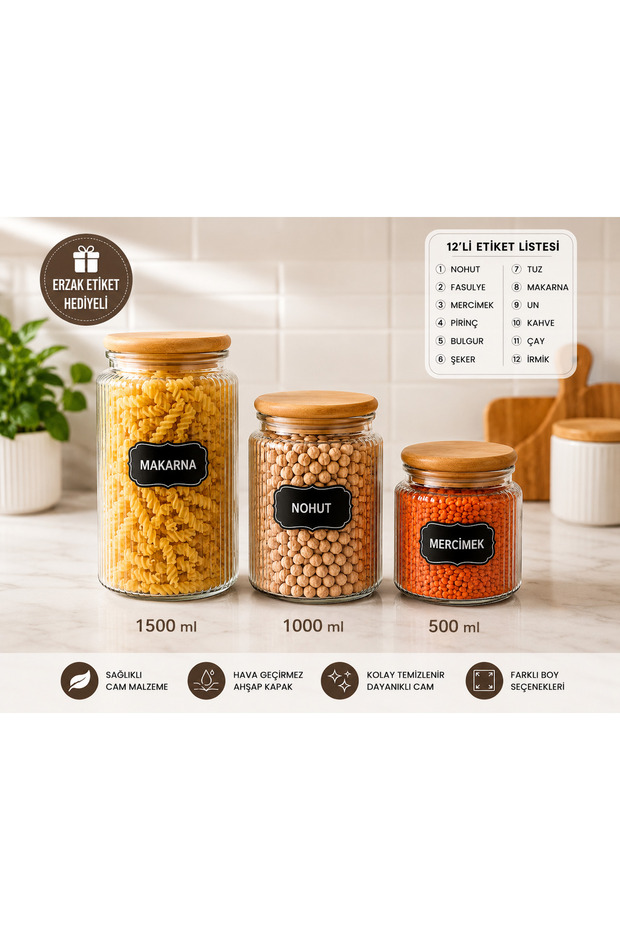3-Piece Wooden Lid Striped Glass Jar Set – Premium Design, Stylish and Modern Food Storage Solution