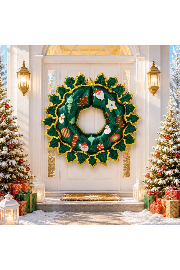Vip High Quality 2Pcs 75cm Gold Green Door Wreath Foil Balloon Green Door Wreath Christmas Balloon