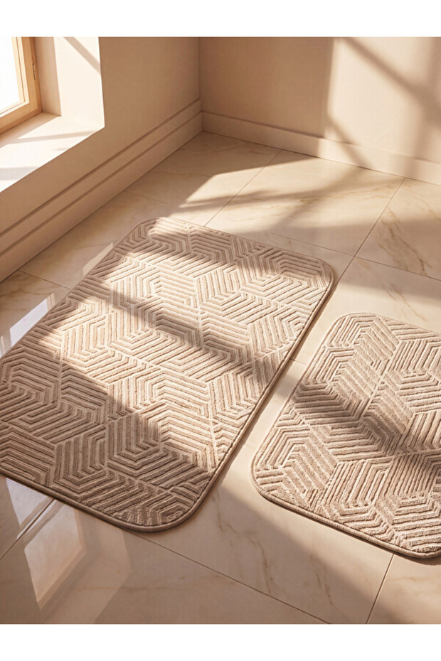 Esvab • Modern & Distinctive Geometric Embroidered Bath Mat Set of 2