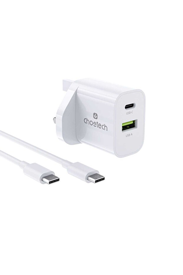 30W USB-C and USB-A Wall Charger, 1m Cable, White, PD9009