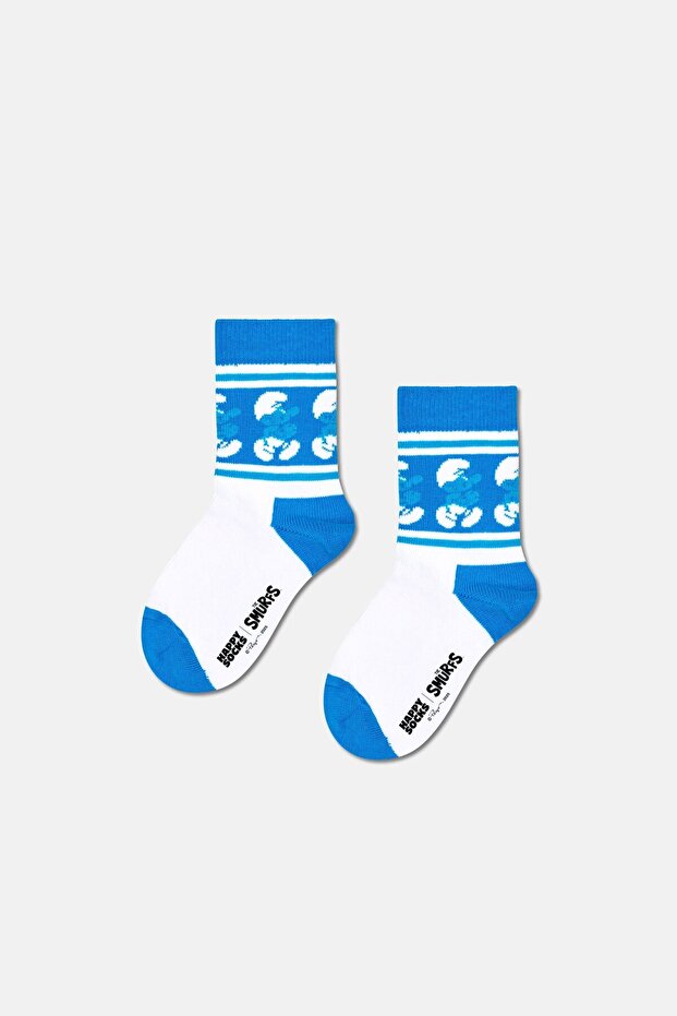 - 7-9 Years Old Smurfs Patterned White Children's Cotton Socks