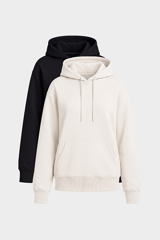 Standard Hooded 2-Pack Black-Ecru Women's Sweatshirt - 97321