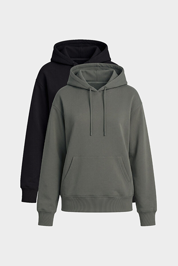 Standard Hooded 2-Pack Black-Khaki Women's Sweatshirt - 97321