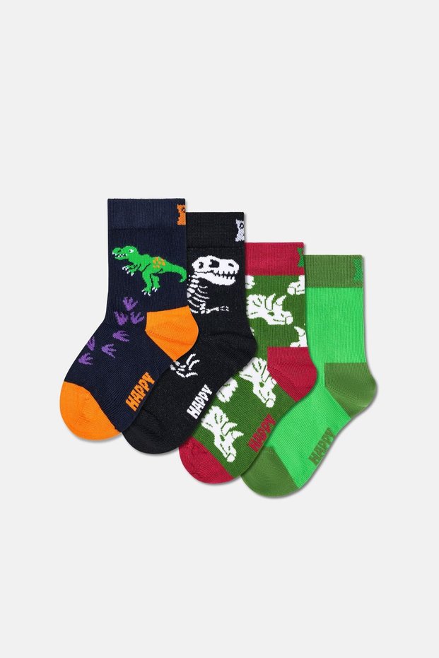 - Multi-Colored Set of 4 Dinosaur Patterned Children's Cotton Socks