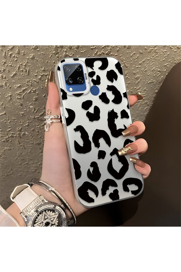 Realme C15/C25/C25S Compatible Black Leopard Printed Silicone Phone Case, Shock Protection