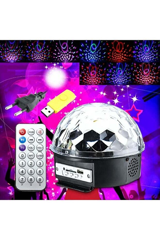 كرة كريستال سحرية بإضاءة LED متعددة الألوان مع مشغل MP3، إضاءة مسرح موسيقية للحفلات المنزلية والديسكو، مع جهاز تحكم عن بعد ومنفذ USB
