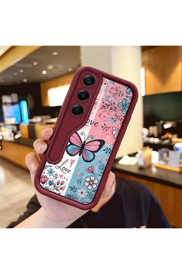 Tecno Camon 40 Compatible Case Camera Protector Stitch Pattern Burgundy Couple Silicone Phone Case