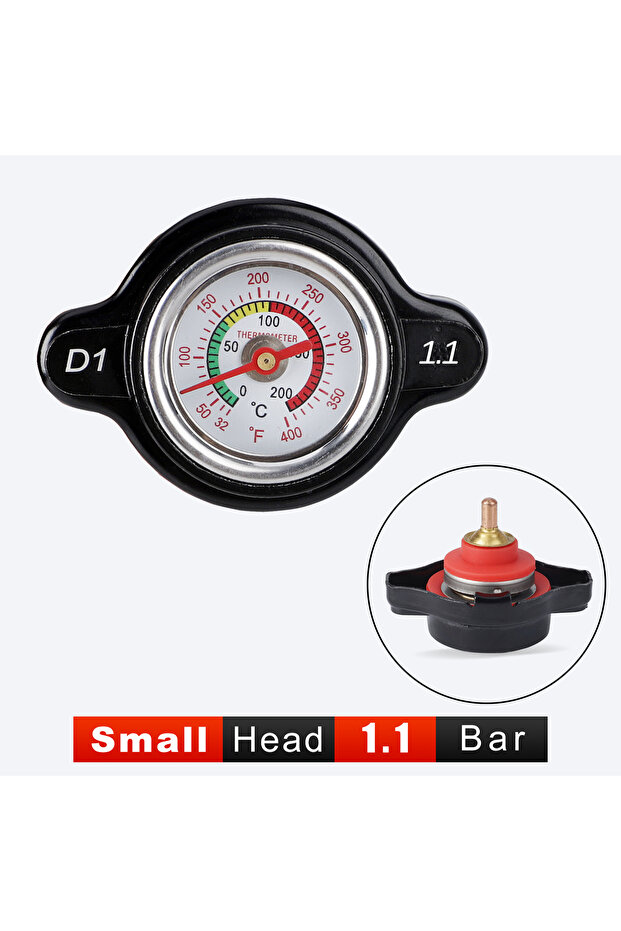 Black 1.1 Small Bar High Pressure Radiator Cap 25.6Psi With Temperature Gauge For Honda Yamaha Kawas