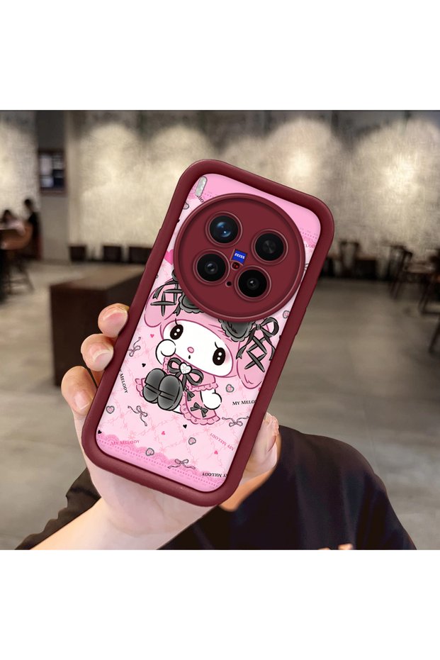 Vivo X300 Pro Compatible Case Camera Protector Cartoon Pattern Maroon Lover Couple Silicone Phone Case