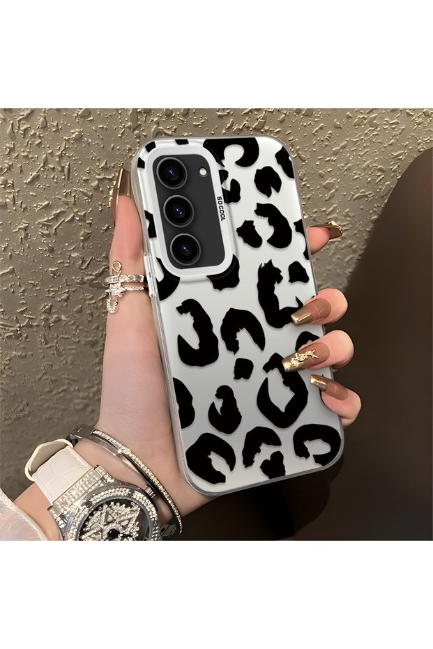 Samsung Galaxy S23 Compatible Black Leopard Print Silicone Phone Case, Shock Protection