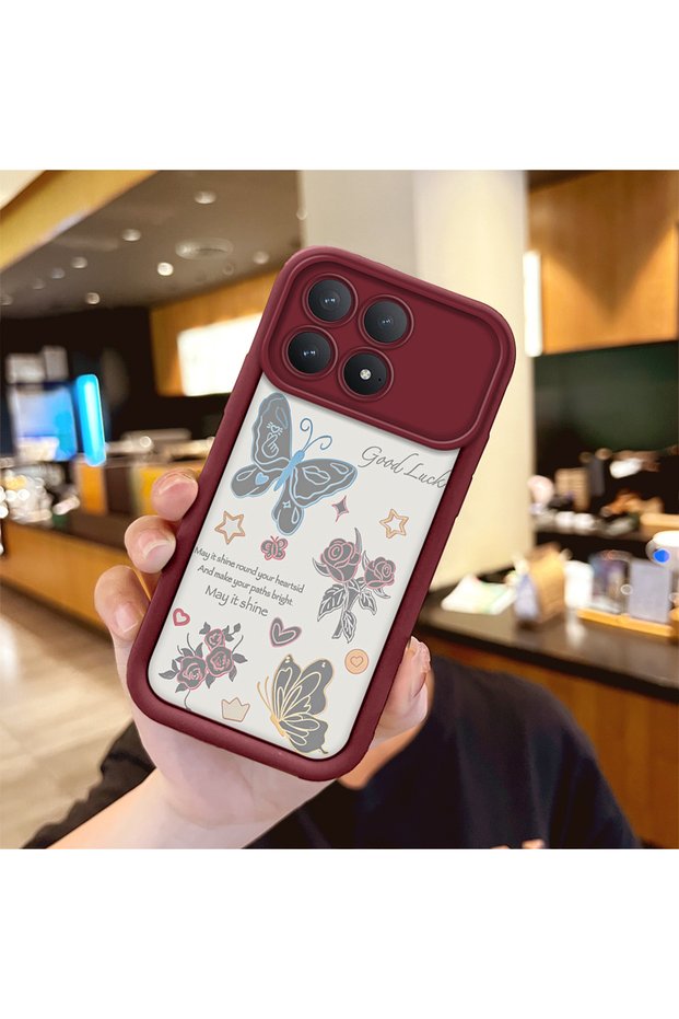 Poco F8 Pro 5g Compatible Case Camera Protector Heart Pattern Maroon Lover Couple Silicone Phone Case