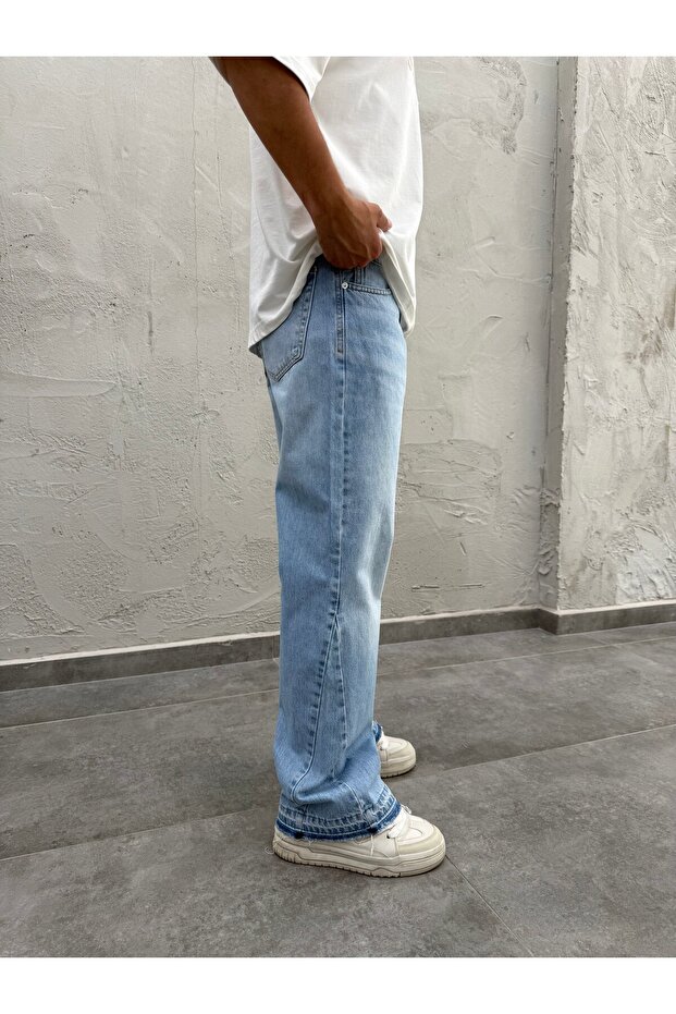 Effected Washed Blue Flared Fit Jean