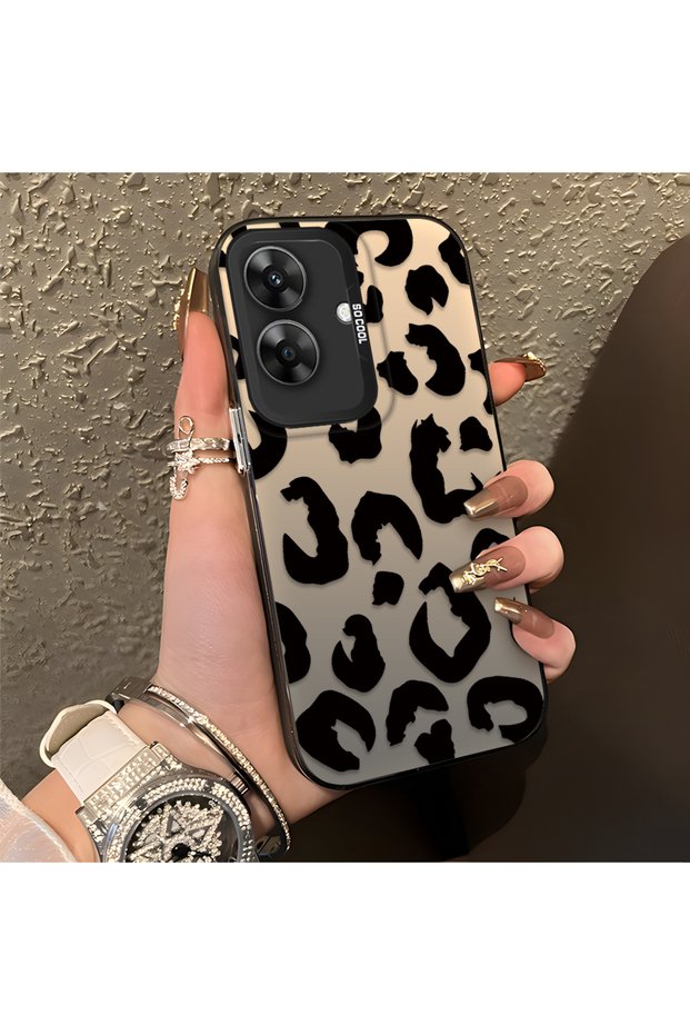 Realme Note 60 Compatible Black Leopard Printed Silicone Phone Case, Shock Protection