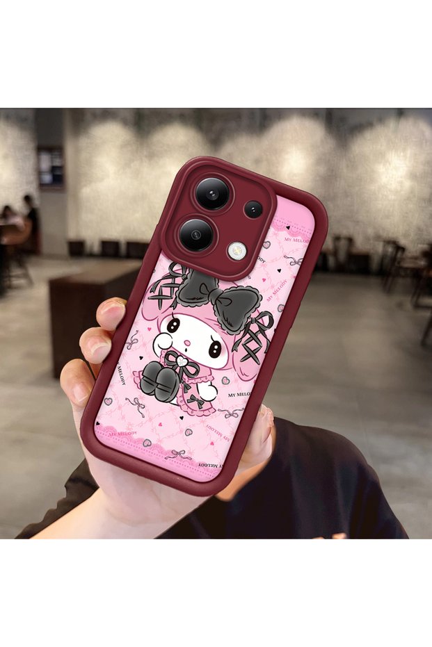 Xiaomi Redmi Note 13 4g Compatible Case Camera Protector Cartoon Pattern Maroon Lover Couple Silicone Phone Case