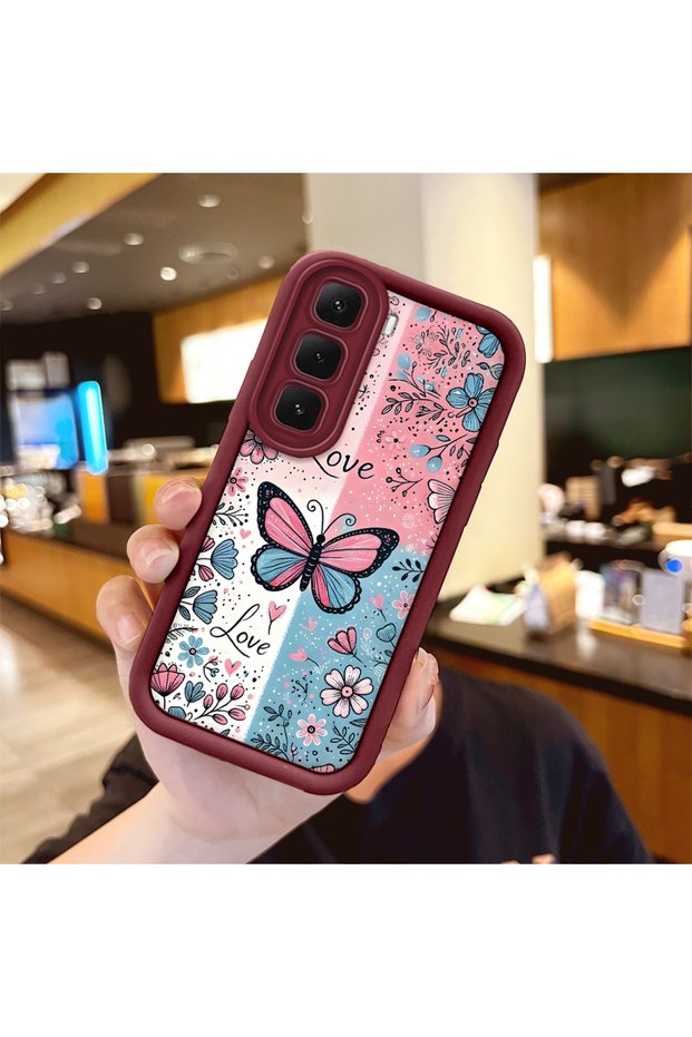 Infinix Hot 60 Compatible Case Camera Protector Stitch Pattern Maroon Lover Couple Silicone Phone Case