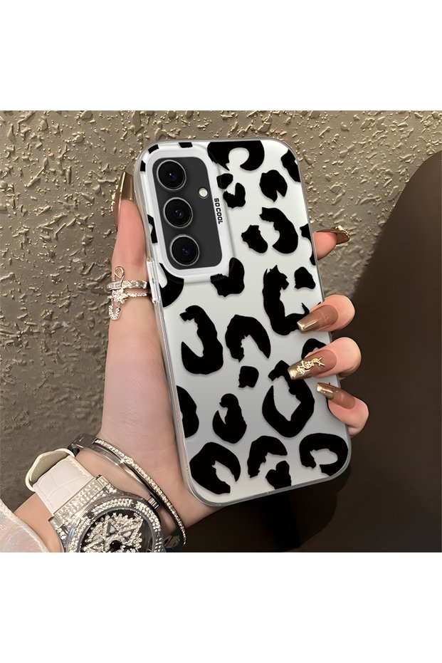 Samsung Galaxy S24 Fe Compatible Black Leopard Print Silicone Phone Case, Shock Protection