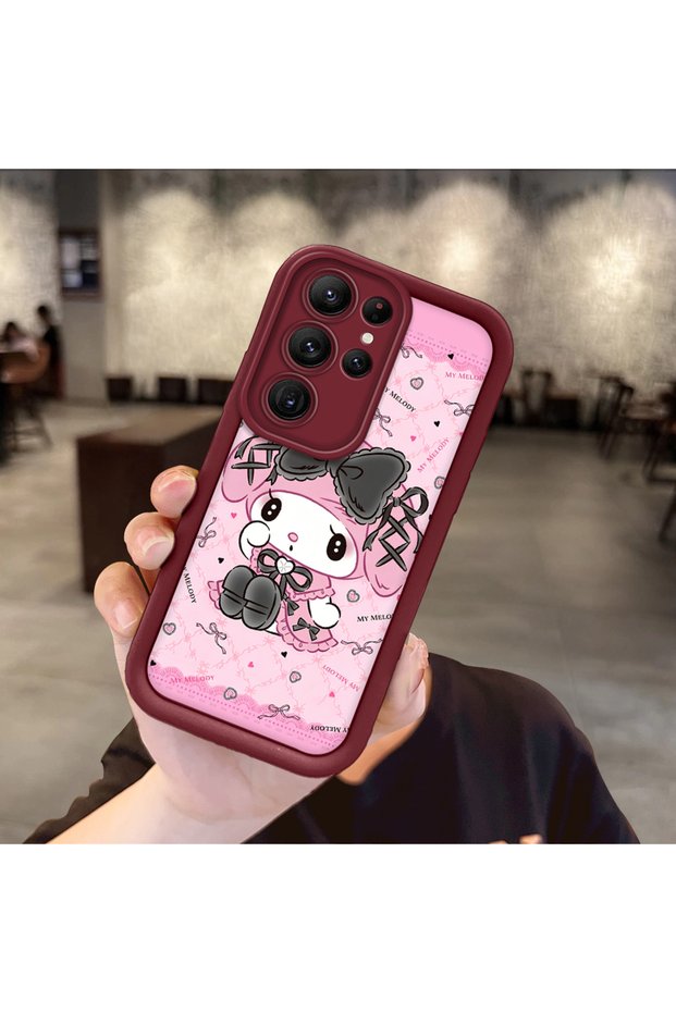 Samsung Galaxy S22 Ultra Compatible Case Camera Protector Cartoon Pattern Maroon Lover Couple Silicone Phone Case