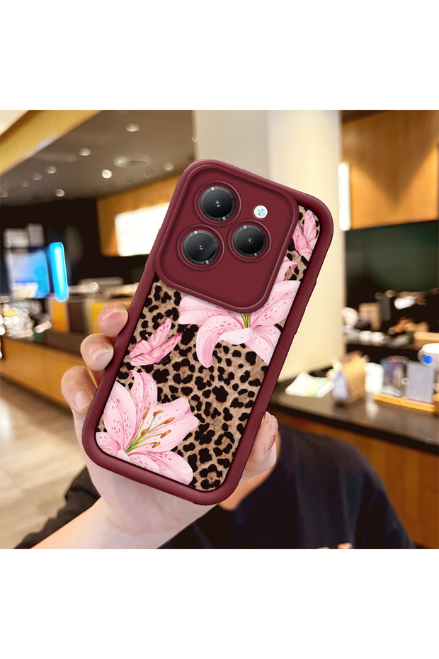 Infinix Hot 40/40 Pro Compatible Case Camera Protective Flower Case Burgundy Lover Couple Silicone Phone Case