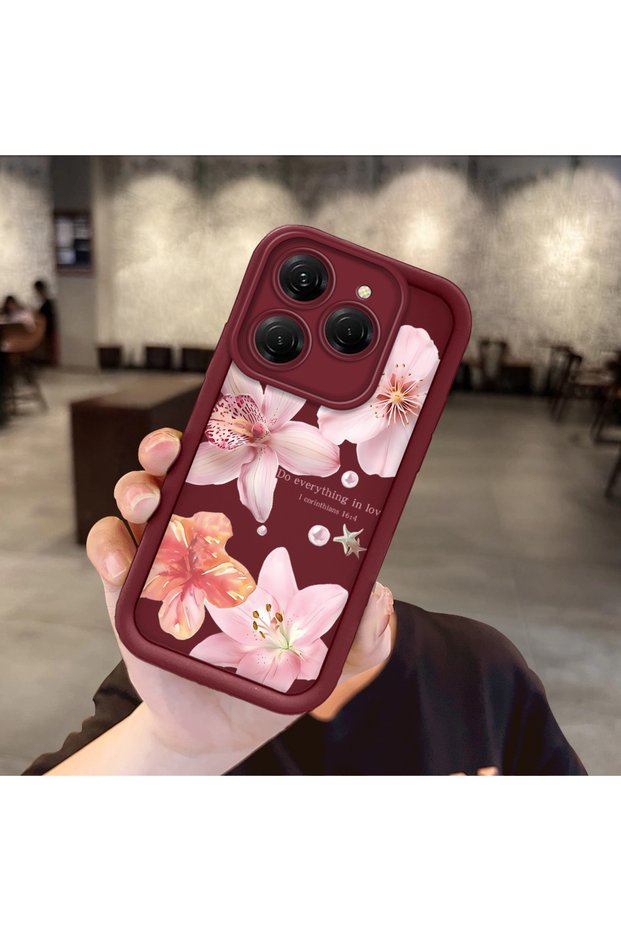 Tecno Spark 20 Pro 4g Compatible Case Camera Protective Flower Case Maroon Lover Couple Silicone Phone Case