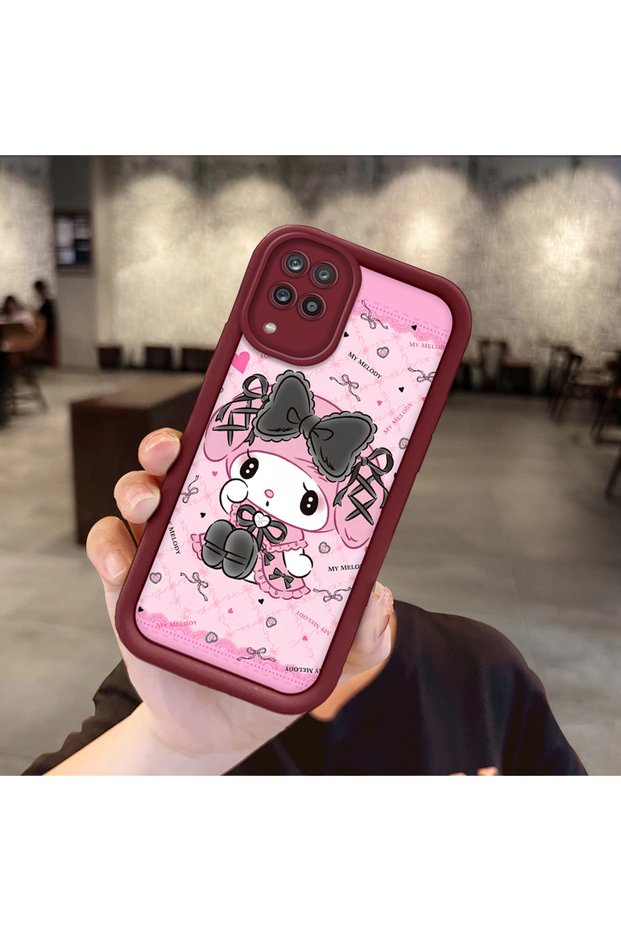 Samsung Galaxy M12/A12 Compatible Case Camera Protector Cartoon Pattern Maroon Lover Couple Silicone Phone Case