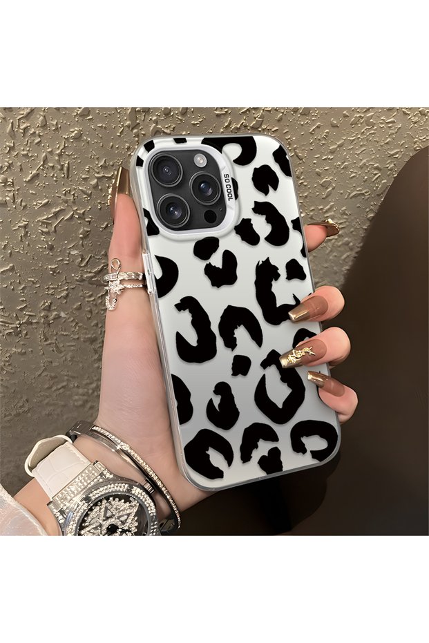 iPhone 16 Pro Max Compatible Black Leopard Print Silicone Phone Case, Shock Protection
