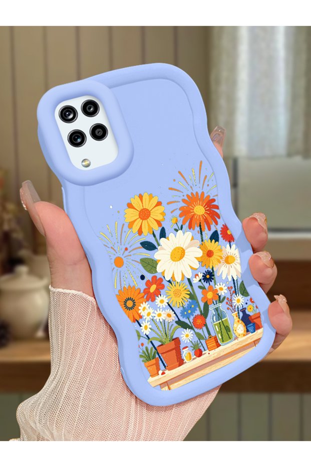 Samsung Galaxy M12 Compatible Case Camera Protective Blue Silicone Lover Couple Phone Case Floral Case