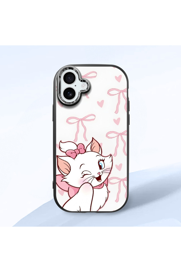 iPhone 16 Plus Compatible Case Camera Protector Black Cartoon Pattern Silicone Lover Couple Phone Case