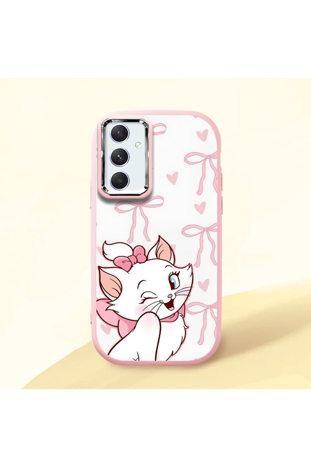 Samsung Galaxy A54 Compatible Case Camera Protective Pink Cartoon Patterned Silicone Lover Couple Phone Case