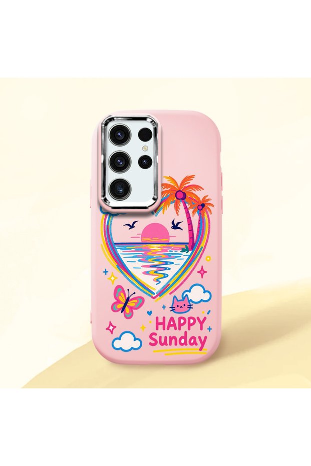 Samsung Galaxy S23 Ultra Compatible Case Camera Protector Pink Heart Pattern Silicone Lover Couple Phone Case