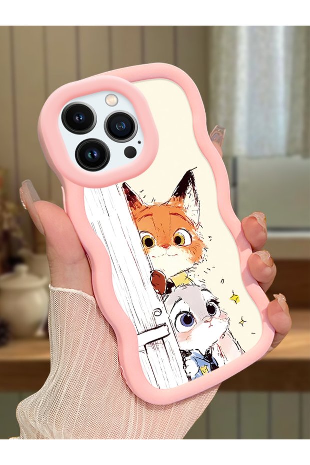 iPhone 13 Pro Compatible Case Camera Protector Pink Silicone Lover Couple Phone Case Cartoon Pattern