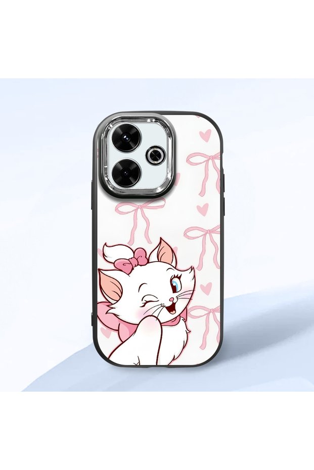 Redmi 13X Compatible Case Camera Protective Black Cartoon Patterned Silicone Lover Couple Phone Case
