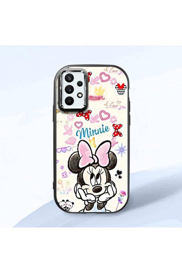Samsung Galaxy A32 Compatible Case Camera Protective Black Minnie Patterned Silicone Lover Couple Phone Case