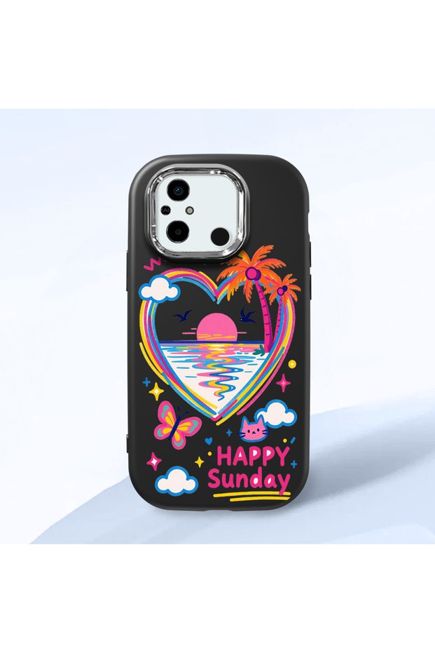 Poco C55 Compatible Case Camera Protector Black Heart Pattern Silicone Lover Couple Phone Case