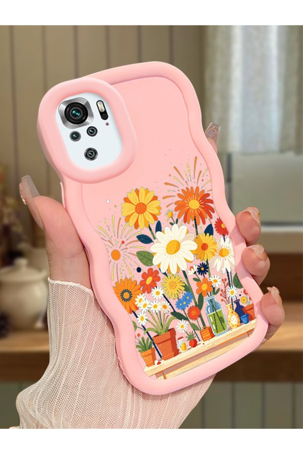 Poco M5S Compatible Case Camera Protector Pink Silicone Lover Couple Phone Case Floral Case