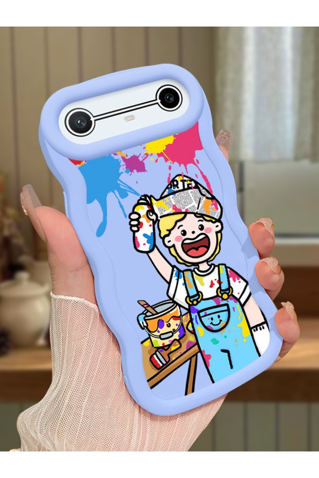 Tecno Pova Slim Compatible Case Camera Protector Blue Silicone Lover Couple Phone Case Cartoon Pattern