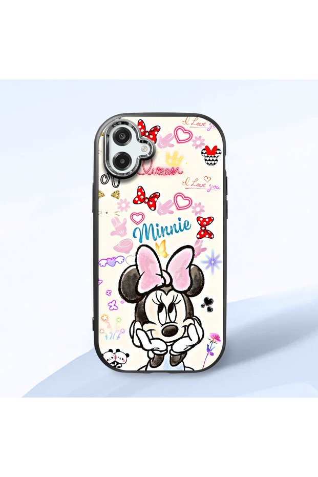 Samsung Galaxy A07 Compatible Case Camera Protective Black Minnie Patterned Silicone Lover Couple Phone Case