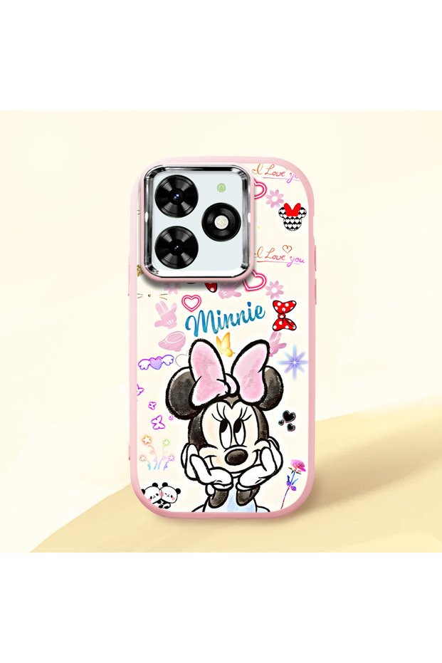Infinix Smart 8 Pro Compatible Case Camera Protective Pink Minnie Patterned Silicone Lover Couple Phone Case