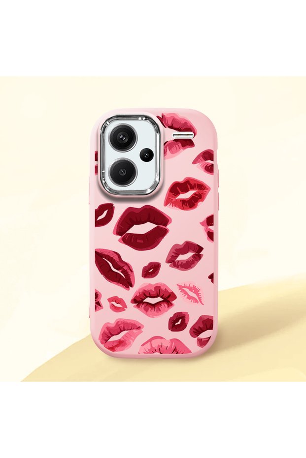 Redmi Note 13 Pro Plus 5g Compatible Case Camera Protective Pink Kiss Patterned Silicone Lover Couple Phone Case