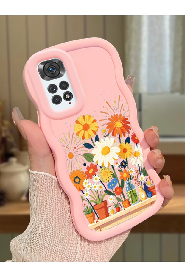 Redmi Note 11 Compatible Case Camera Protector Pink Silicone Lover Couple Phone Case Floral Case