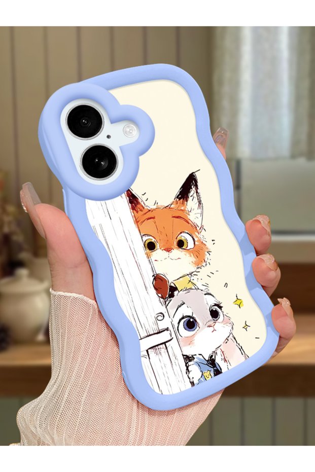 iPhone 17 Compatible Case Camera Protector Blue Silicone Lover Couple Phone Case Cartoon Pattern