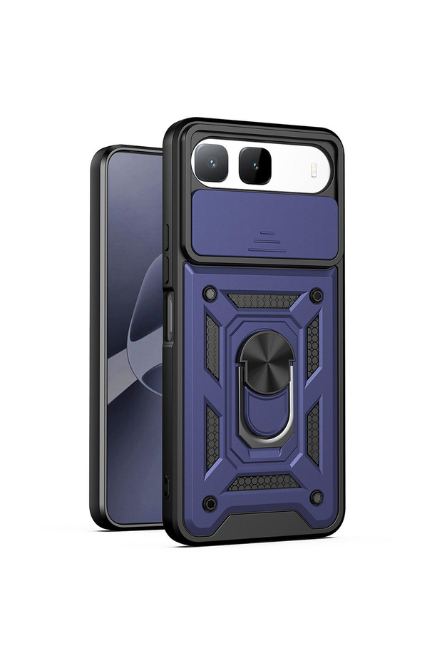 Case Compatible with Infinix Hot 60I 5g with Sliding Camera Protection, Ring and Magnet Tank Cover, Navy Blue