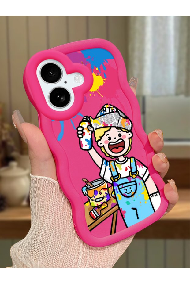 iPhone 16 Compatible Case Camera Protector Red Silicone Couple Phone Case Cartoon Pattern