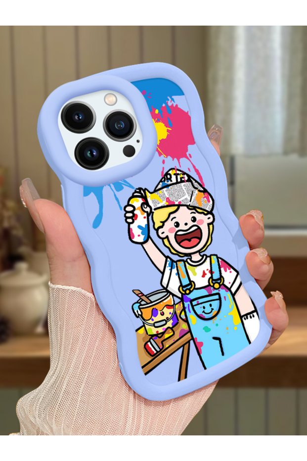 iPhone 13 Pro Compatible Case Camera Protector Blue Silicone Lover Couple Phone Case Cartoon Pattern