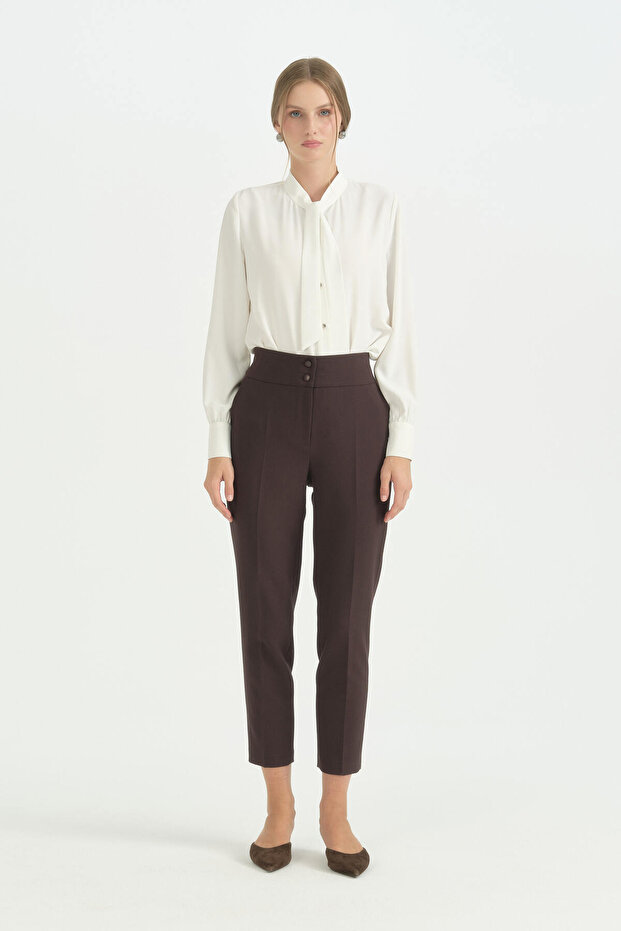 Carrot Viscose Trousers - Brown