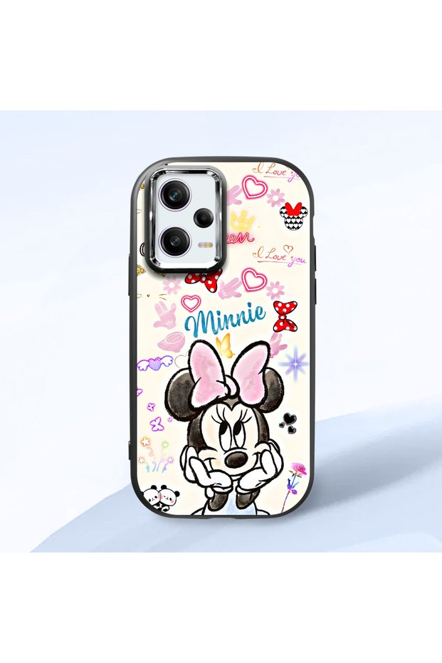 Redmi Note 12 Pro 5g Compatible Case Camera Protective Black Minnie Patterned Silicone Lover Couple Phone Case