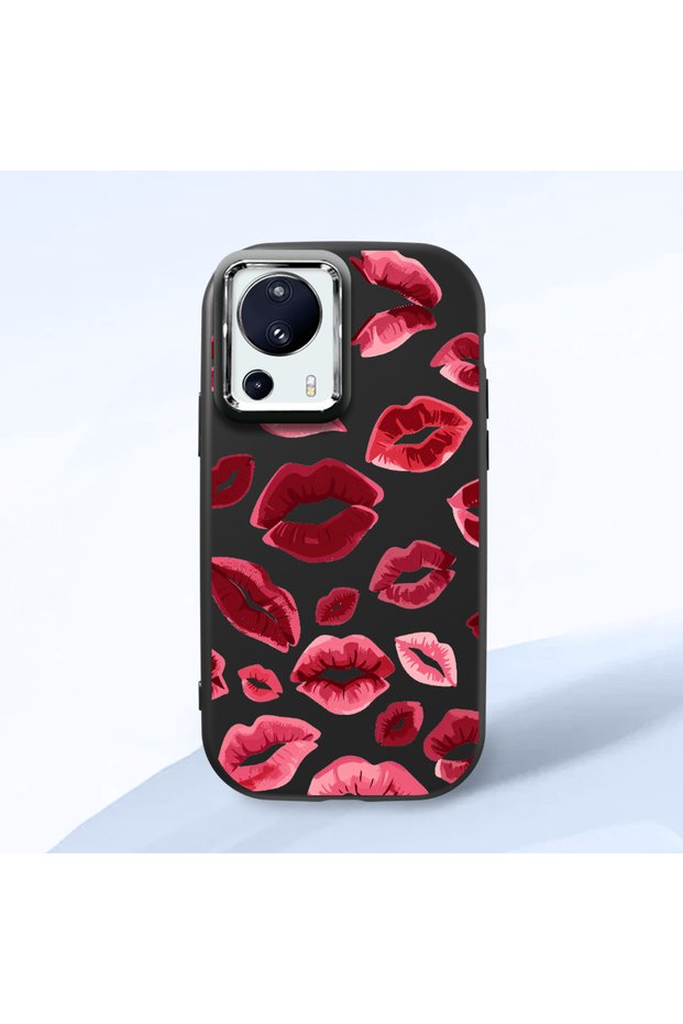 Mi 13 Lite Compatible Case Camera Protector Black Kiss Patterned Silicone Lover Couple Phone Case