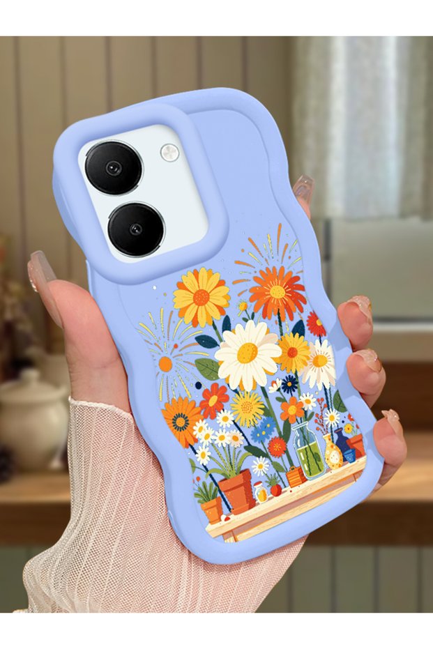 Vivo Y36 5g Compatible Case Camera Protective Blue Silicone Lover Couple Phone Case Floral Case