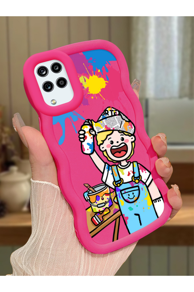 Samsung Galaxy A12 Compatible Case Camera Protective Red Silicone Lover Couple Phone Case Cartoon Pattern
