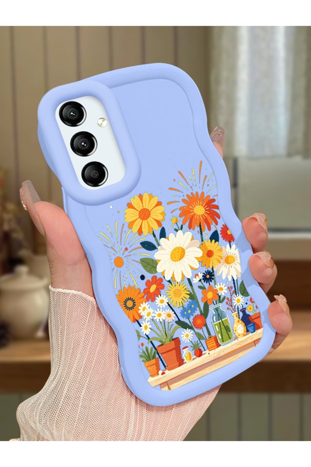 Samsung Galaxy A24 Compatible Case Camera Protective Blue Silicone Lover Couple Phone Case Floral Case