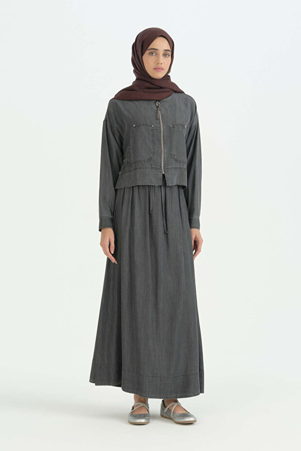 Lyocell Bomber Jacket Skirt Set - Smoked